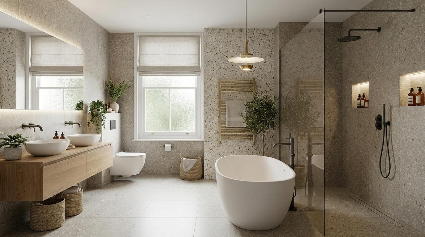 Salle de bain claire rénovée avec carrelage grand format