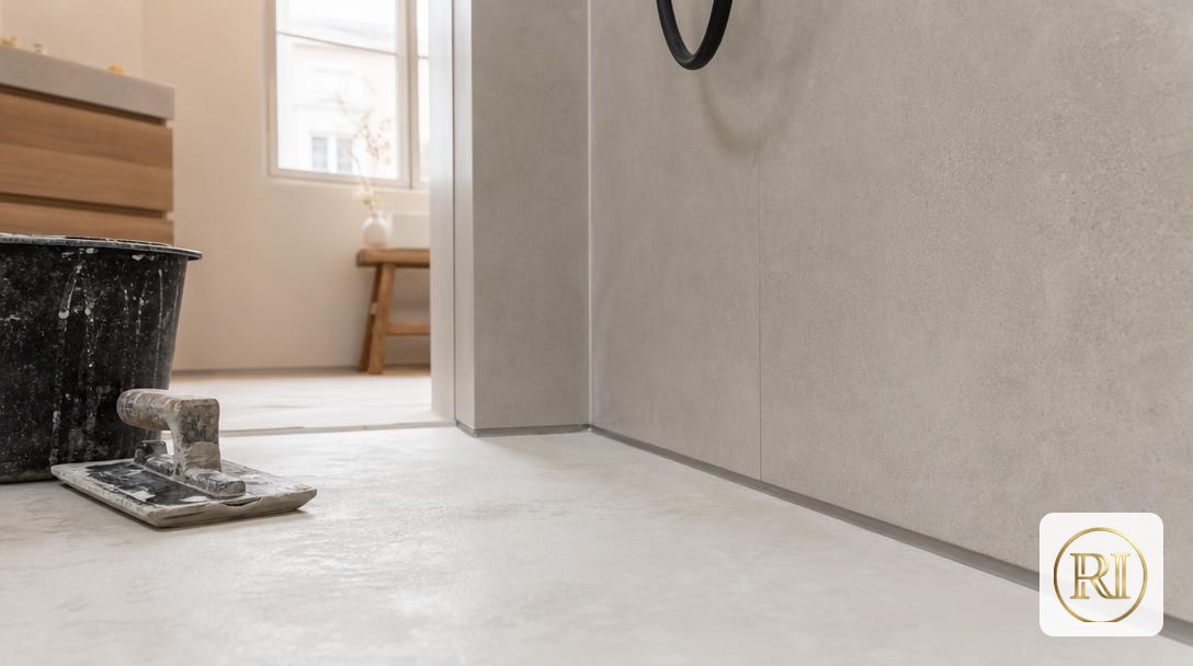 Joint époxy fraîchement posé au pied d'une douche carrelée dans une salle de bain parisienne